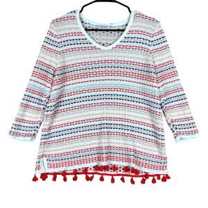 Zozo Womens Shirt Multicolor Striped Blouse Tweed Long Sleeve Stretch XXL